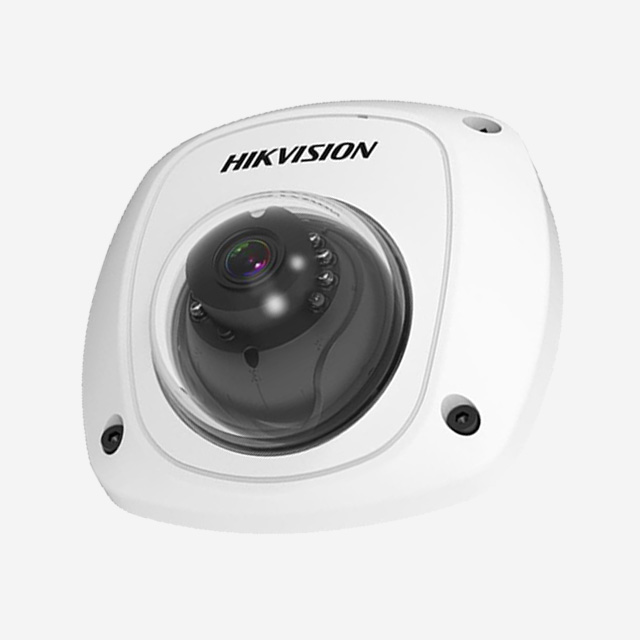 HIKvision 1080P indoor analog dome camera with smart IR, AGC, RGB-IR, built-in microphone, and 3-axis adjustment.