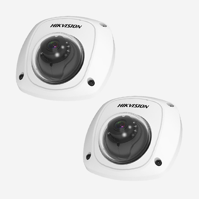 HIKvision 1080P indoor analog dome camera with smart IR, AGC, RGB-IR, built-in microphone, and 3-axis adjustment.