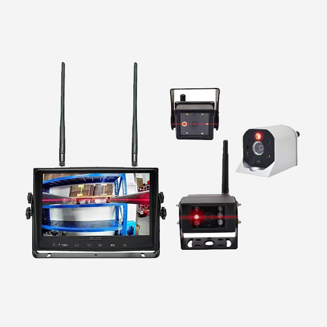 Wireless 4-way backup camera system with 7-inch display, 2.4G signal, SD card support, auto pairing