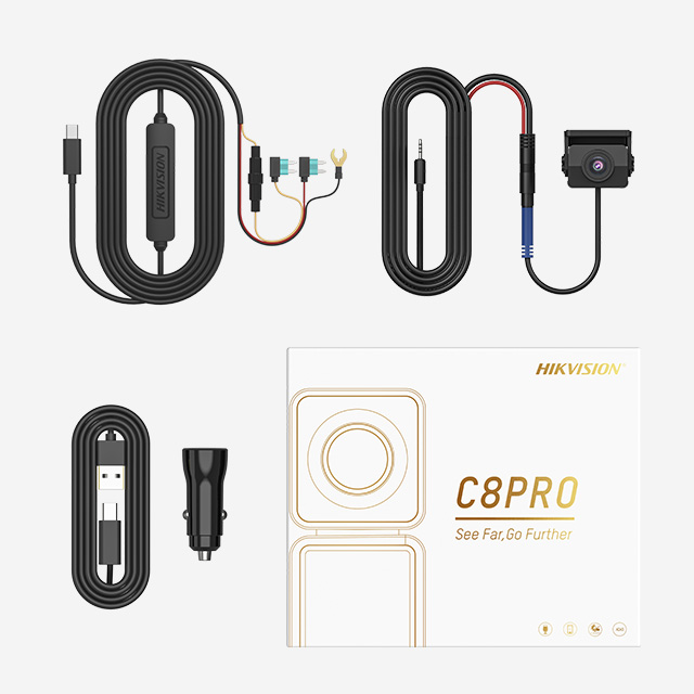 HIKvision AE-DC8222-C8PRO 4K dash cam with 2.45 inch IPS screen, Wi-Fi APP, ADAS, G-sensor, and voice control.