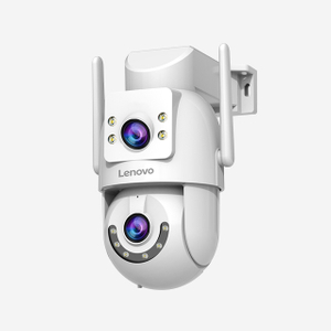 Lenovo X6G-U outdoor dual-lens camera with 3MP video, 360° PTZ view, night vision, and cloud storage.