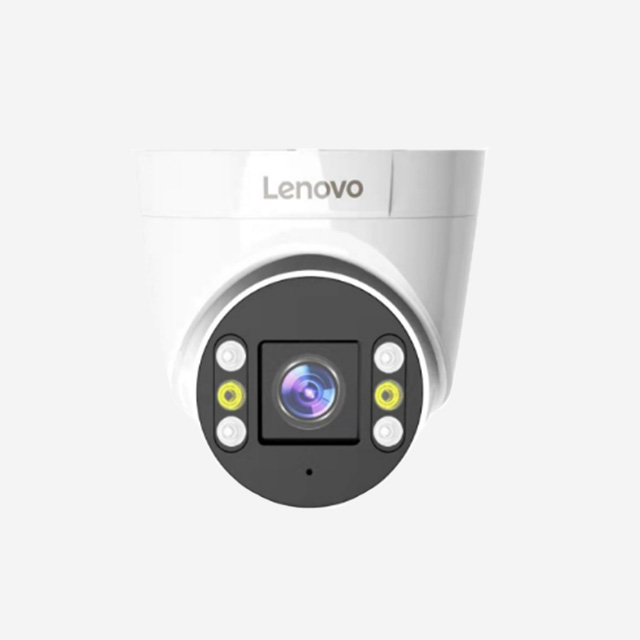 Lenovo 738 4MP outdoor security camera with H.265 video, IR night vision, two-way audio, and mobile monitoring support.