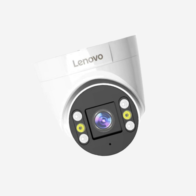 Lenovo 738 4MP outdoor security camera with H.265 video, IR night vision, two-way audio, and mobile monitoring support.