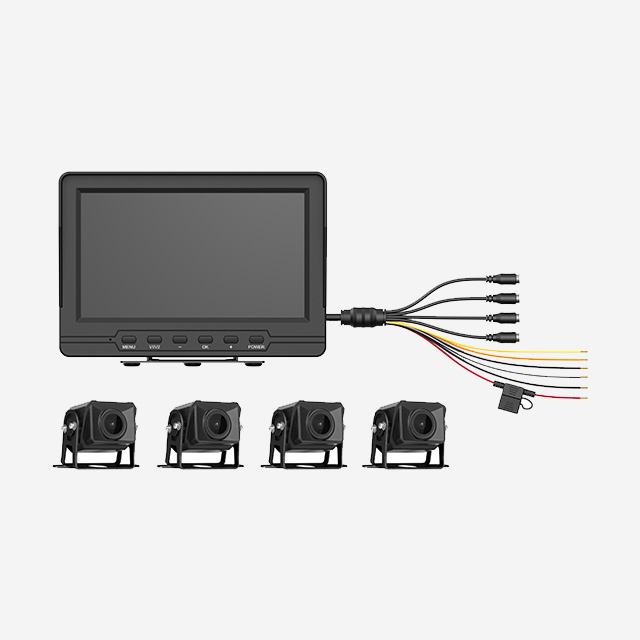 HIKvision 4-ch 1080p vehicle monitoring system with LCD, cameras, cables, and TF card for driving safety