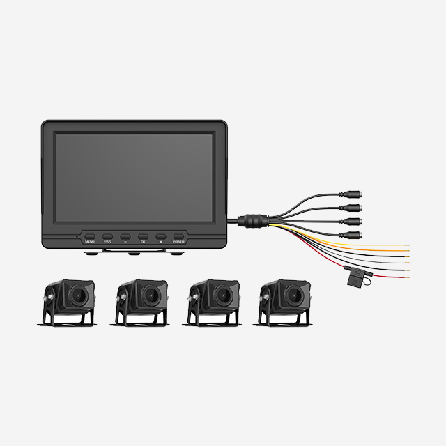 HIKvision 4-ch 1080p vehicle monitoring system with LCD, cameras, cables, and TF card for driving safety