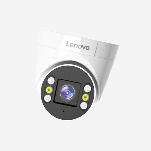 Lenovo 738 4MP outdoor security camera with H.265 video, IR night vision, two-way audio, and mobile monitoring support.