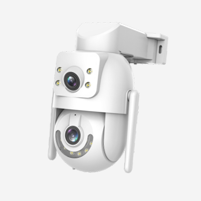 JOOAN W3-U outdoor Wi-Fi dual-lens camera with 3MP HD, H.265 video, night vision, dual-band Wi-Fi, and Cam720 app control.