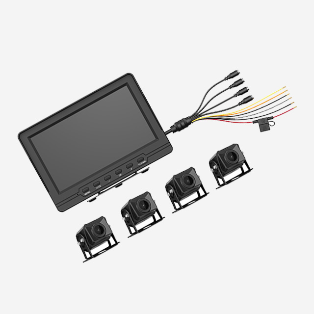 HIKvision 4-ch 1080p vehicle monitoring system with LCD, cameras, cables, and TF card for driving safety