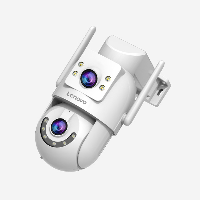 Lenovo X6G-U outdoor dual-lens camera with 3MP video, 360° PTZ view, night vision, and cloud storage.