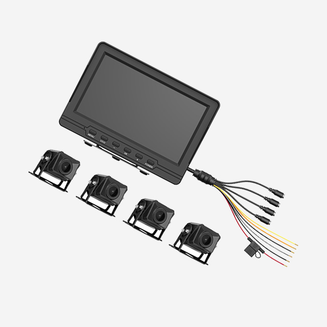 HIKvision 4-ch 1080p vehicle monitoring system with LCD, cameras, cables, and TF card for driving safety